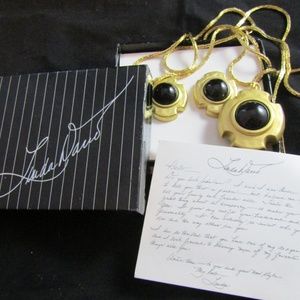 Linda Davis Gold Tone Cross Pendant & Clip Earring